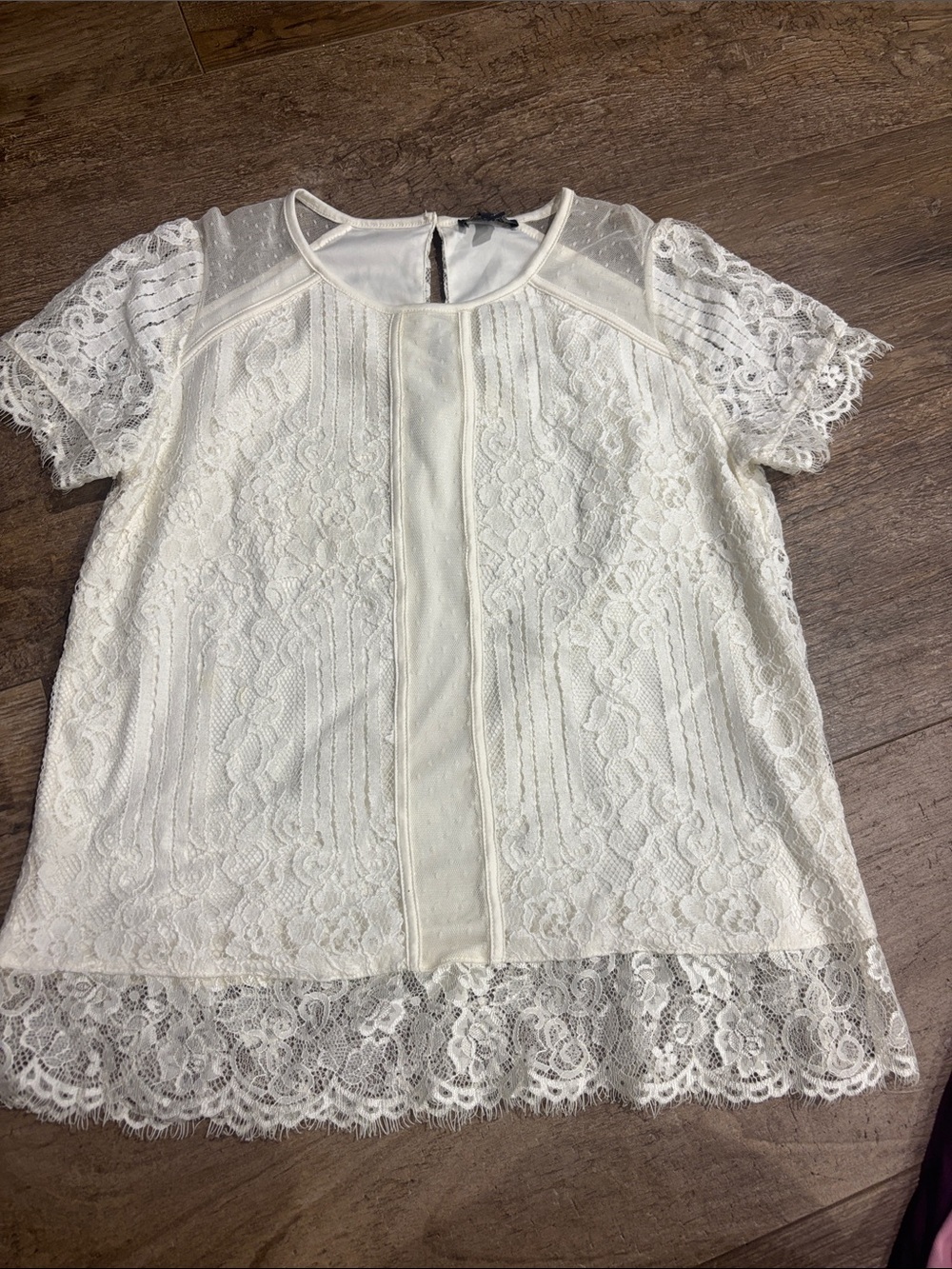 Express Ivory Lace Short Sleeve Blouse